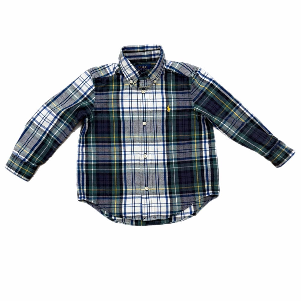 Polo Ralph Lauren Green Navy Plaid Button-Down Shirt - Size 3T